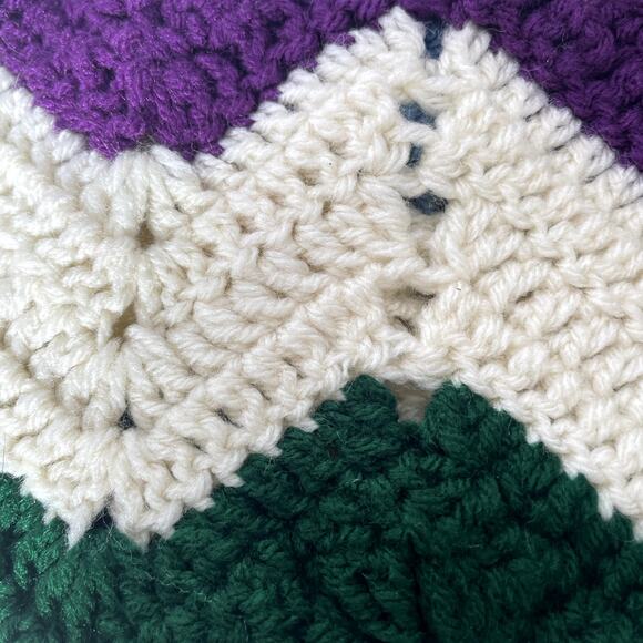 Afghan hand made 60 x 71  couch throw blue green white pink purple - Picture 4 of 7